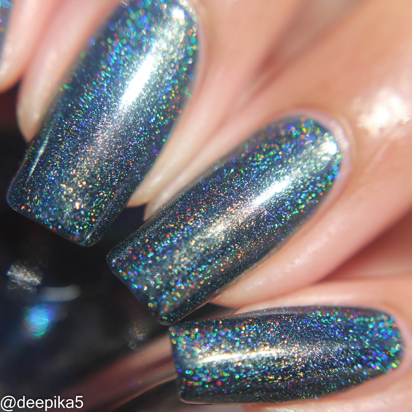 Night Gathers - inky blue-black linear holographic