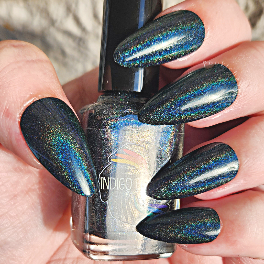 Night Gathers - inky blue-black linear holographic