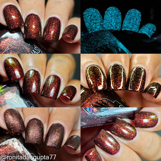 Splintered Sunlight - brown/deep maroon base - shimmer mix (w/ Auroras) - glow in the dark - matte