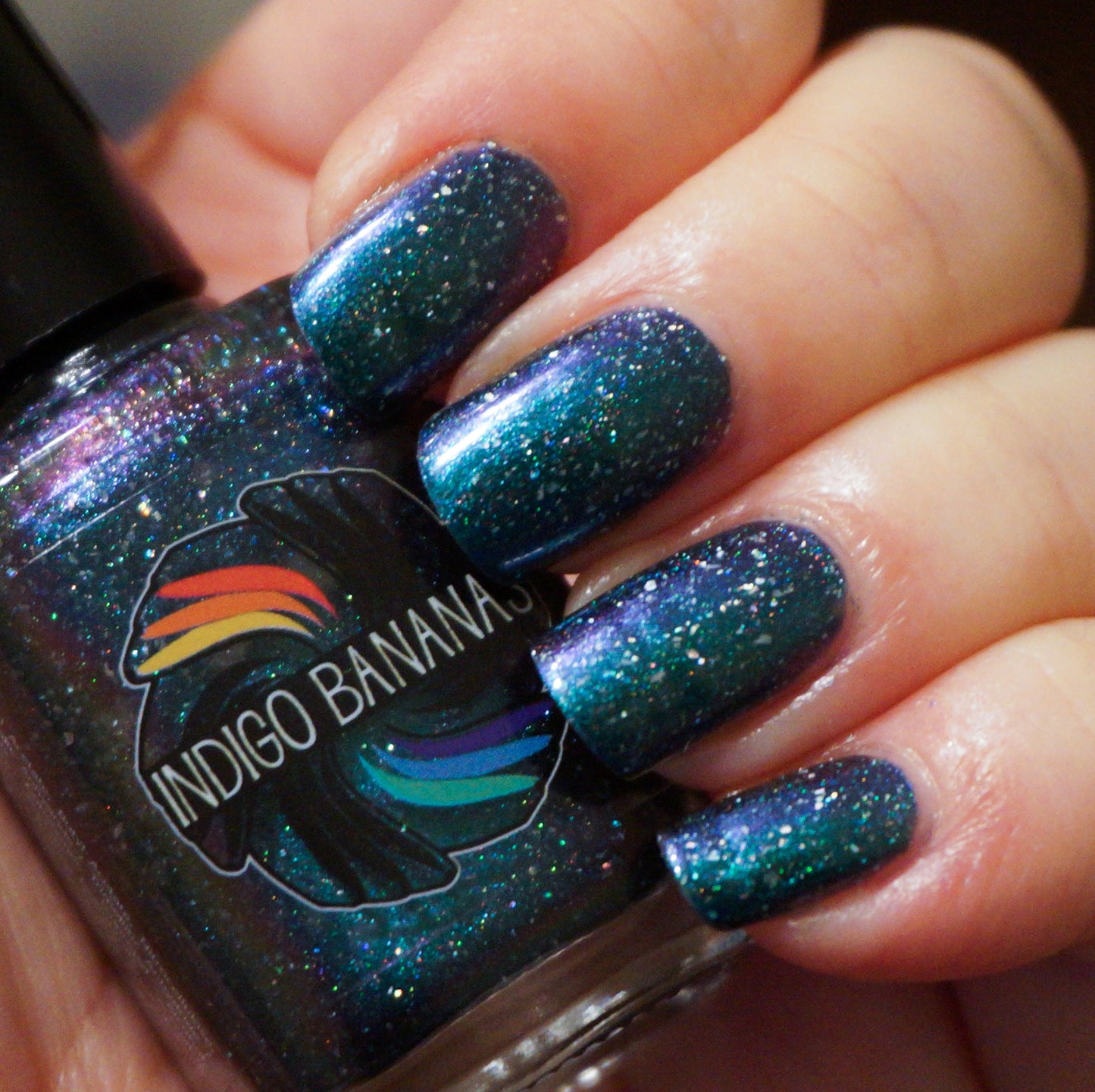 Nature of Your Reality - teal/bright green-blue multichrome linear holographic w/ flakies