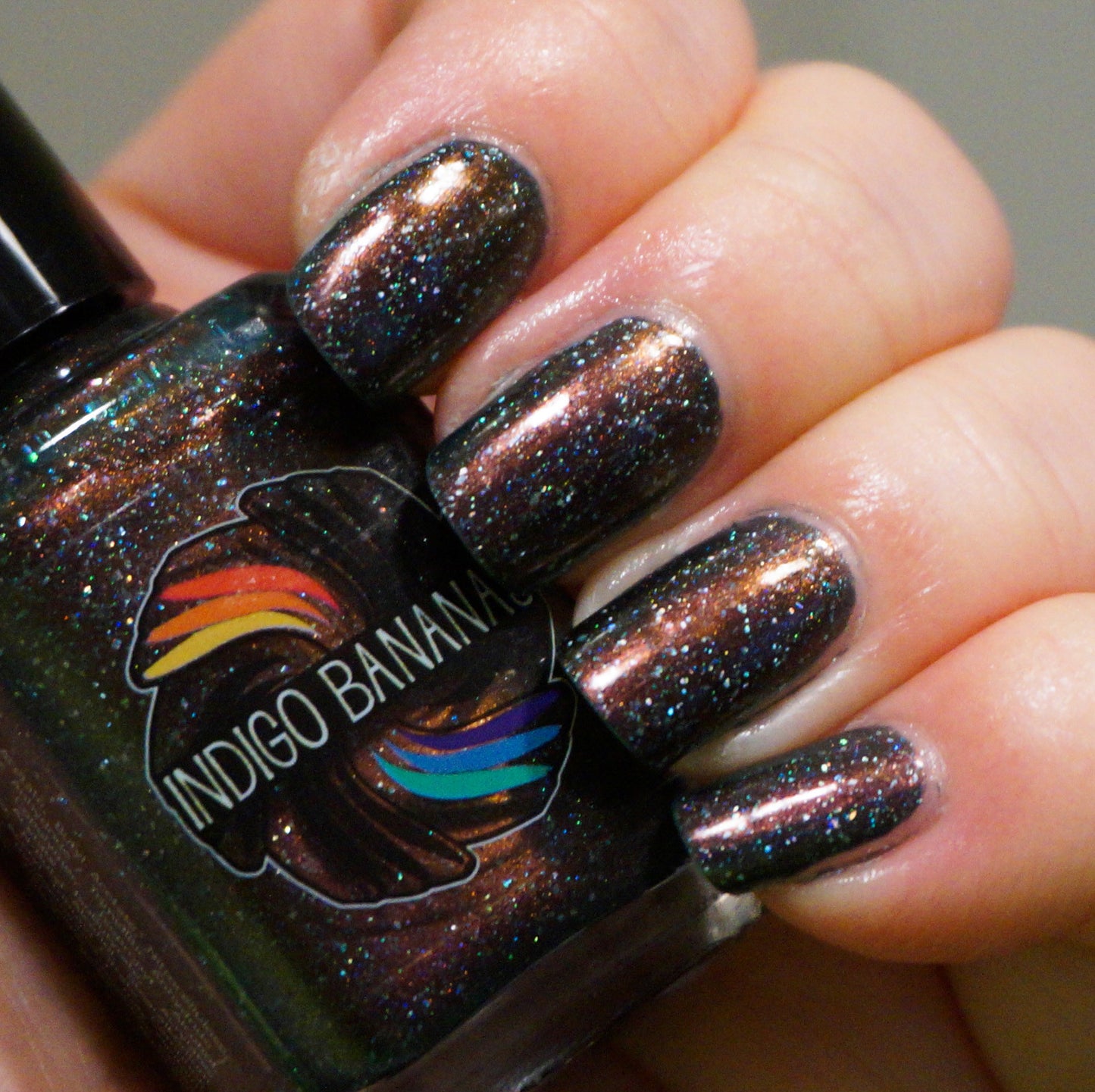 Where the Mountains Meet the Sea - brown/plum/inky blue multichrome linear holographic w/ flakies