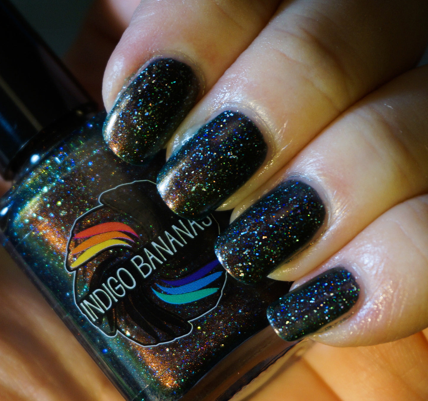 Where the Mountains Meet the Sea - brown/plum/inky blue multichrome linear holographic w/ flakies