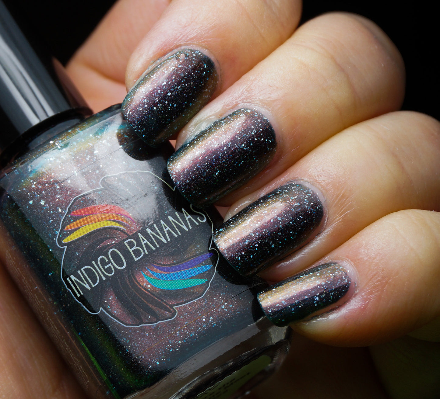 Where the Mountains Meet the Sea - brown/plum/inky blue multichrome linear holographic w/ flakies