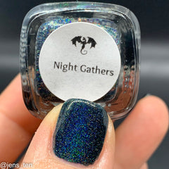 Night Gathers - inky blue-black linear holographic
