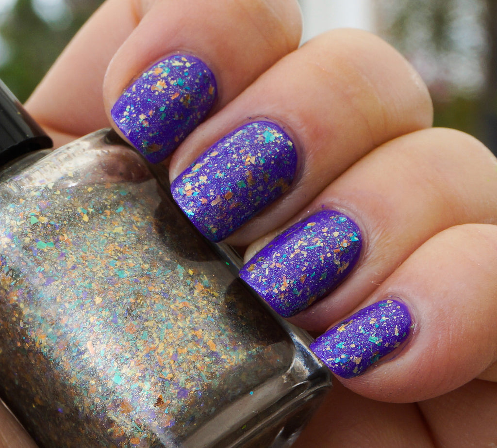 Earth, Wind & Fire - crystal flakie mix - gold-copper-green-purple plus linear holographic