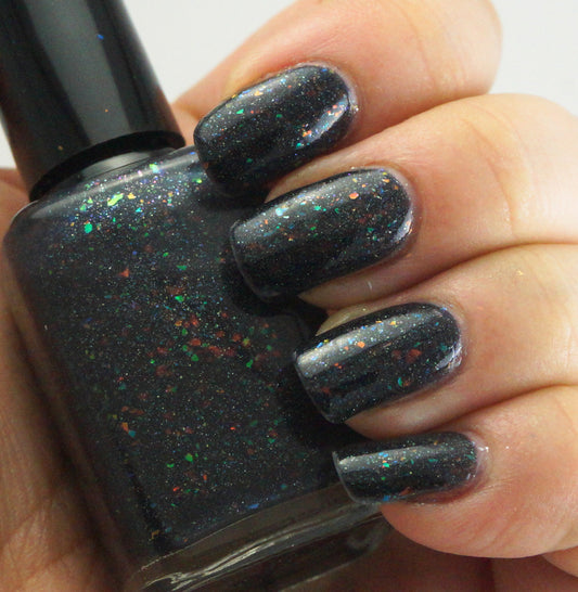 Rainbow in the Dark - OG UP - black rainbow colorshifting flakie, linear holographic