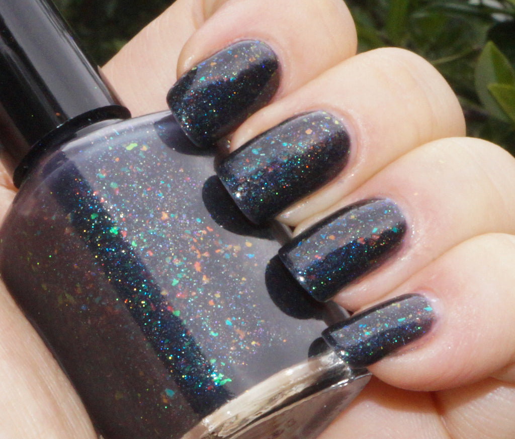 Rainbow in the Dark - OG UP - black rainbow colorshifting flakie, linear holographic