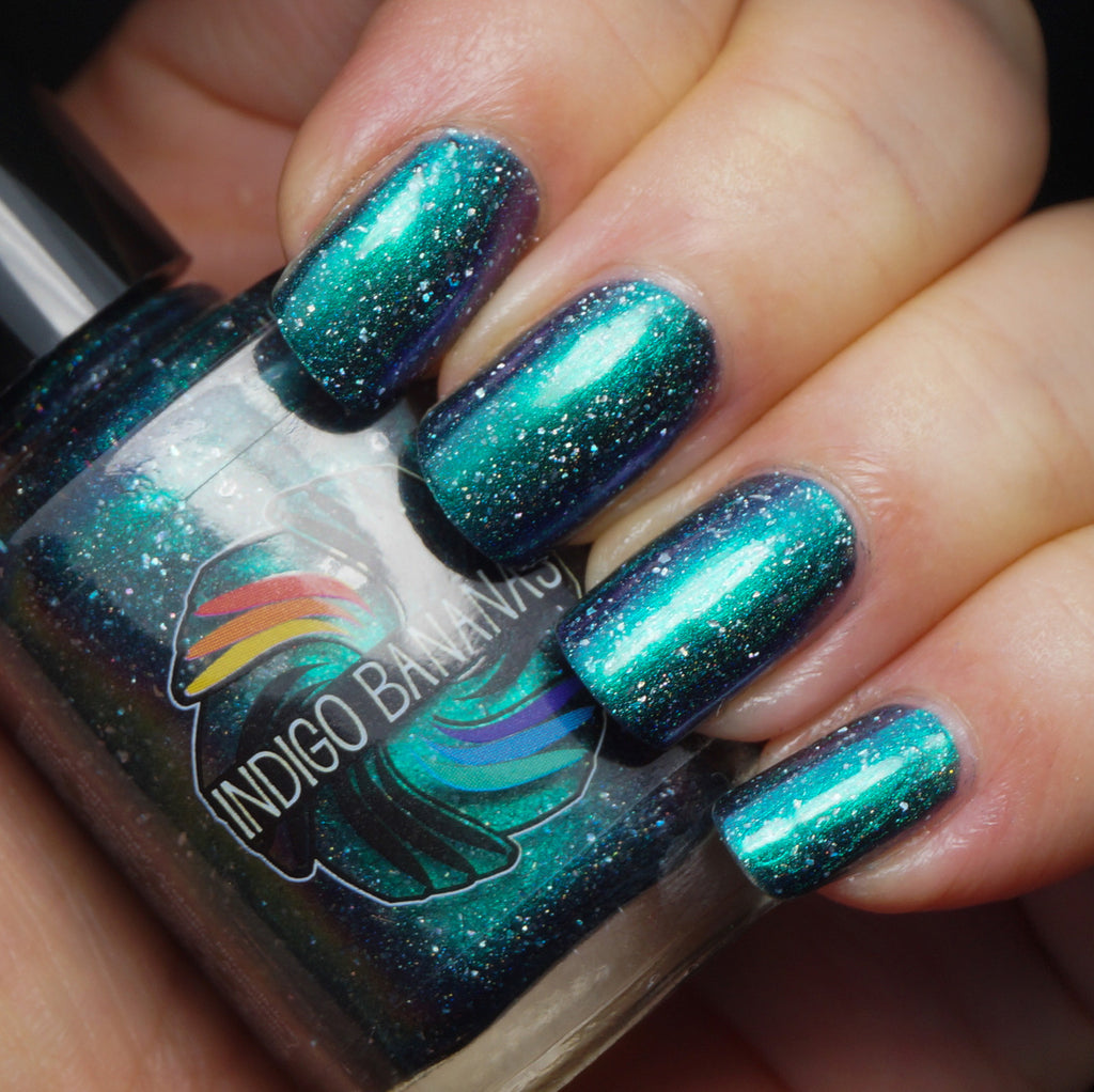 Nature of Your Reality - teal/bright green-blue multichrome linear holographic w/ flakies