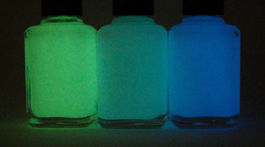 Glow in the dark top coats - blue, teal, green, purple